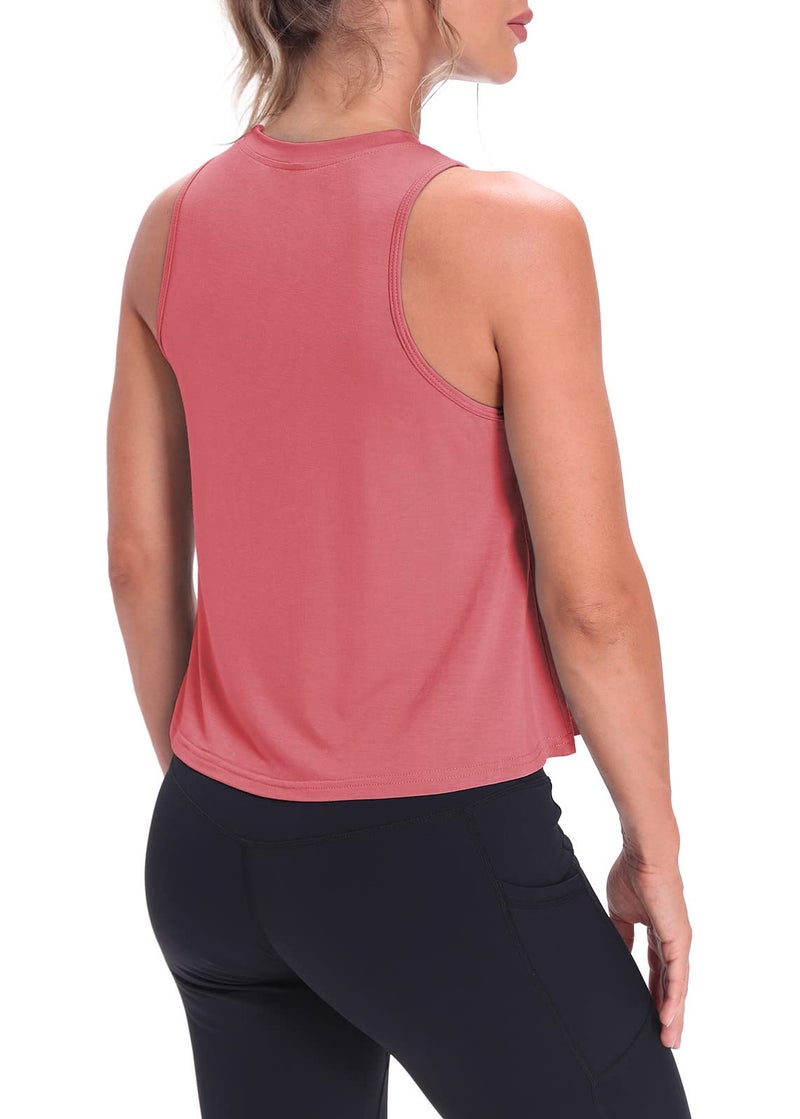 Mippo Workout Tops for Women High Neck Tank Cropped Workout Top Womens Muscle Tank Athletic T Shirts Crop Tees Rose S - Image 3